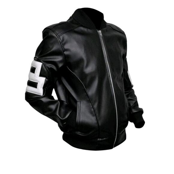 Men's New 8 Ball Pool Black Vegan Leather Bomber Jacket Seinfeld Michael Hoban - Picture 1 of 5